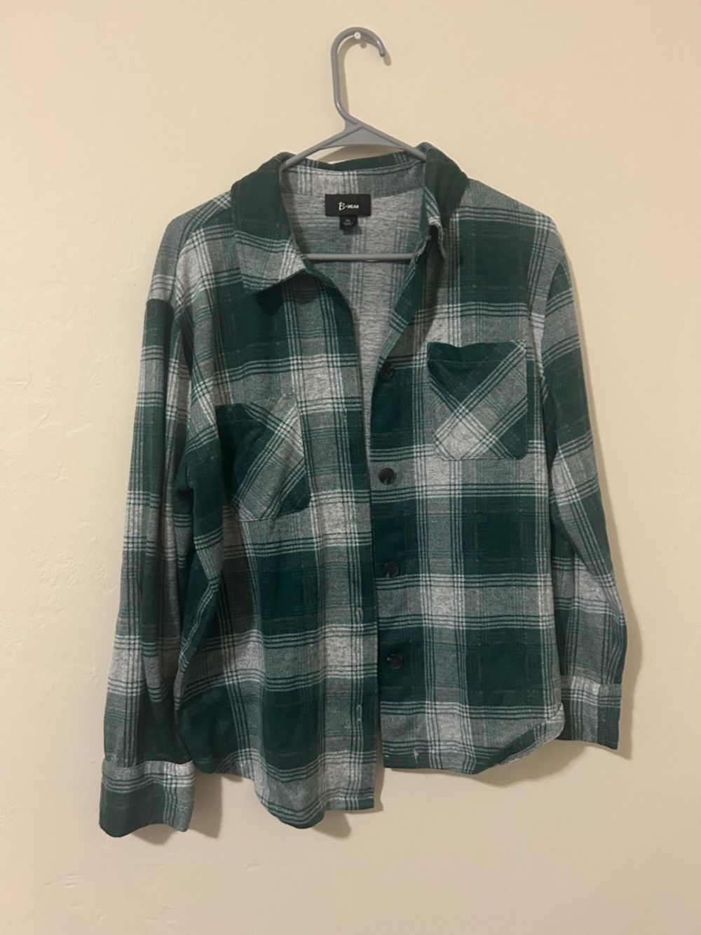 Bwear Green and White Plaid Button-Up Jacket